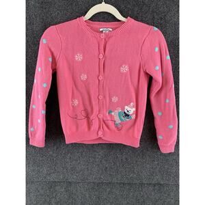 Hartstrings Girls Cardigan Cute Embroidered Bear Button Knit Hot Pink Size 12